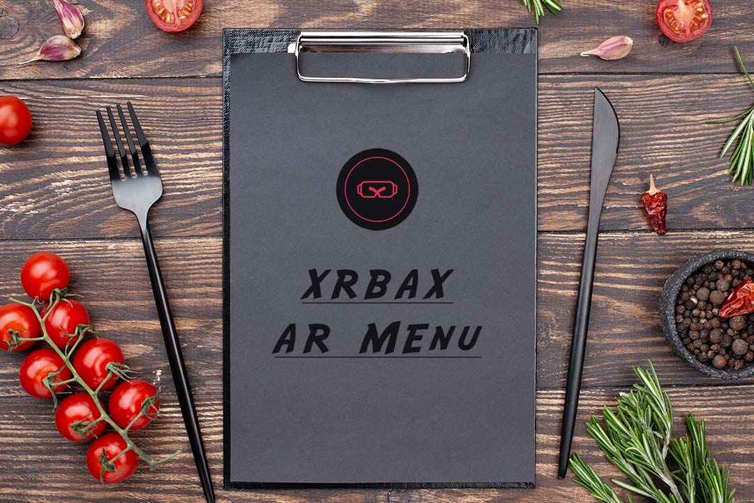 Image of a paper menu, reading as XRBax AR Menu